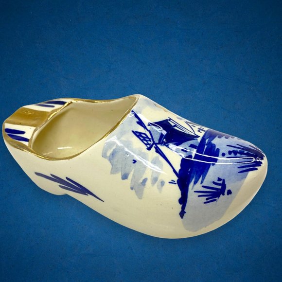 Vintage Delft Blauw Holland Dutch White and Blue Windmill Clog Ashtray - Picture 2 of 5